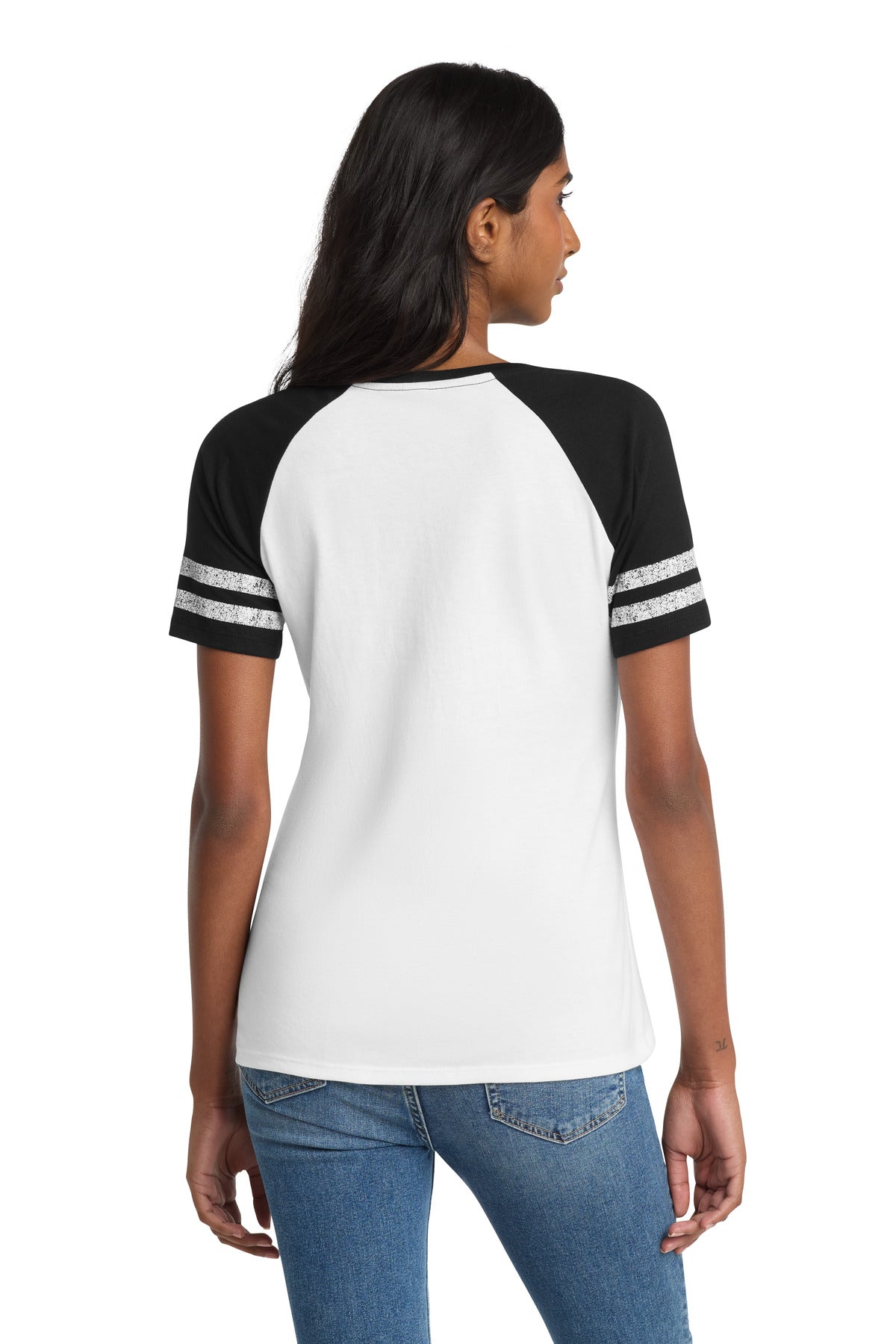 District Women's Game V-Neck Tee DM476 White/ Black