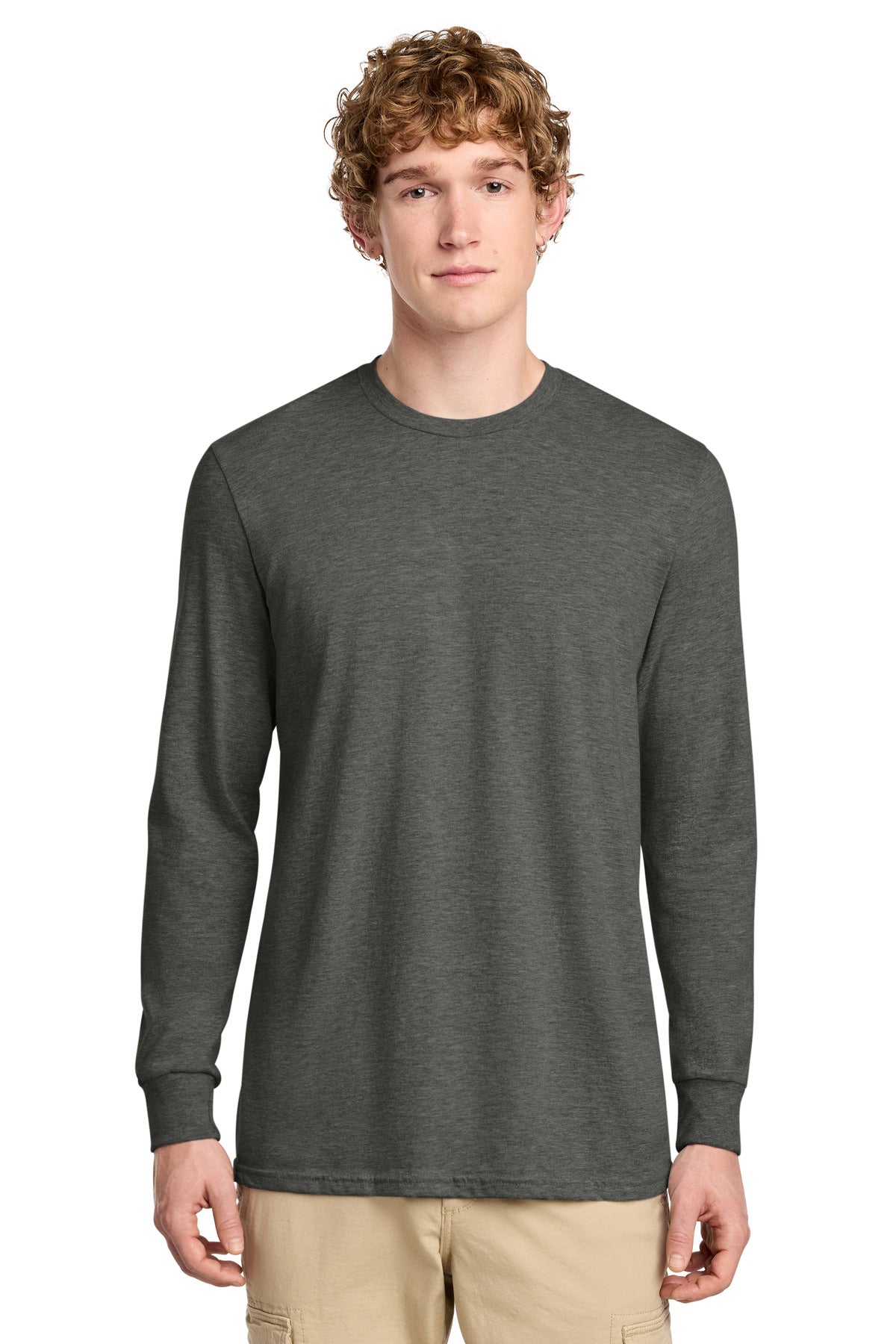 District Perfect Blend CVC Long Sleeve Tee DT109 Heathered Charcoal