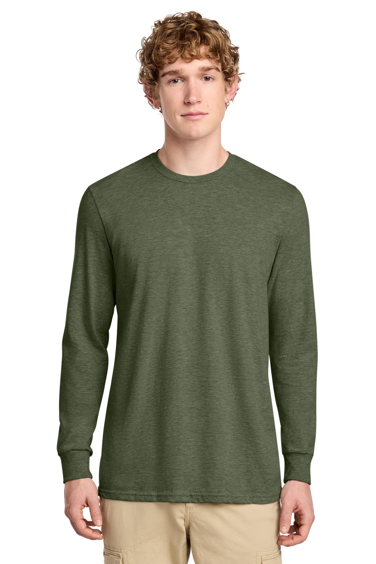 District Perfect Blend CVC Long Sleeve Tee DT109 Heathered Olive