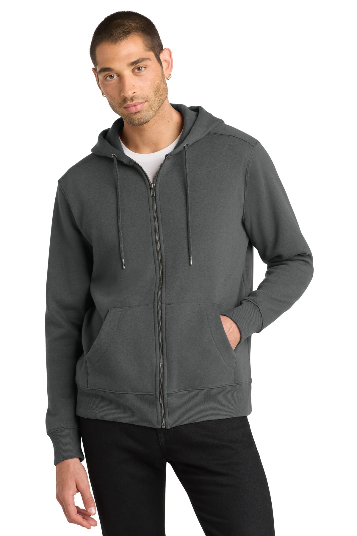 District Perfect Weight Fleece Full-Zip Hoodie DT1103 Charcoal