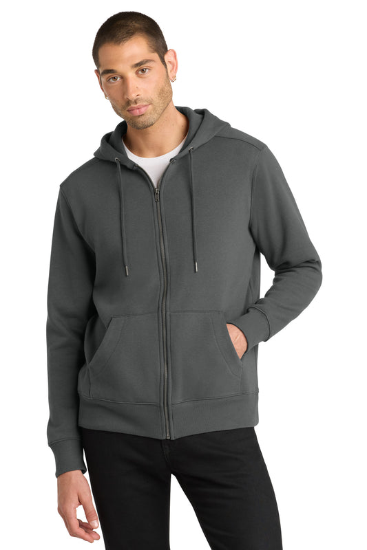 District Perfect Weight Fleece Full-Zip Hoodie DT1103 Charcoal