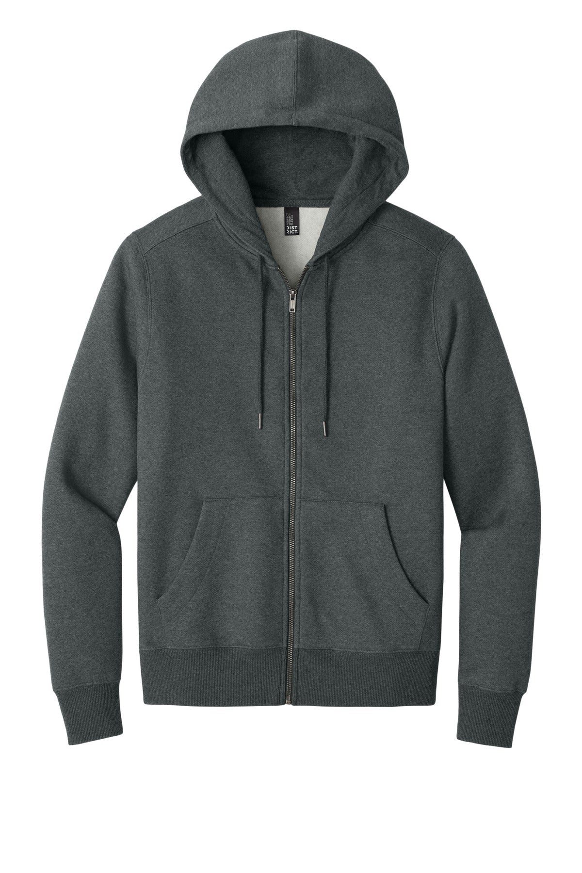 District Perfect Weight Fleece Full-Zip Hoodie DT1103 Heathered Charcoal