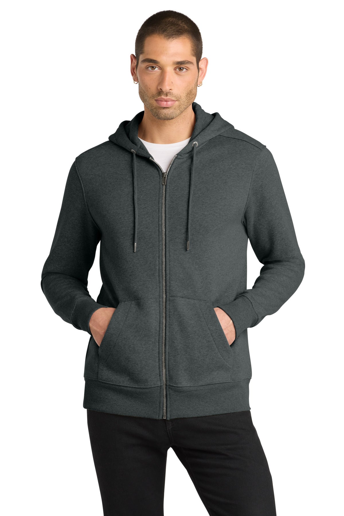 District Perfect Weight Fleece Full-Zip Hoodie DT1103 Heathered Charcoal