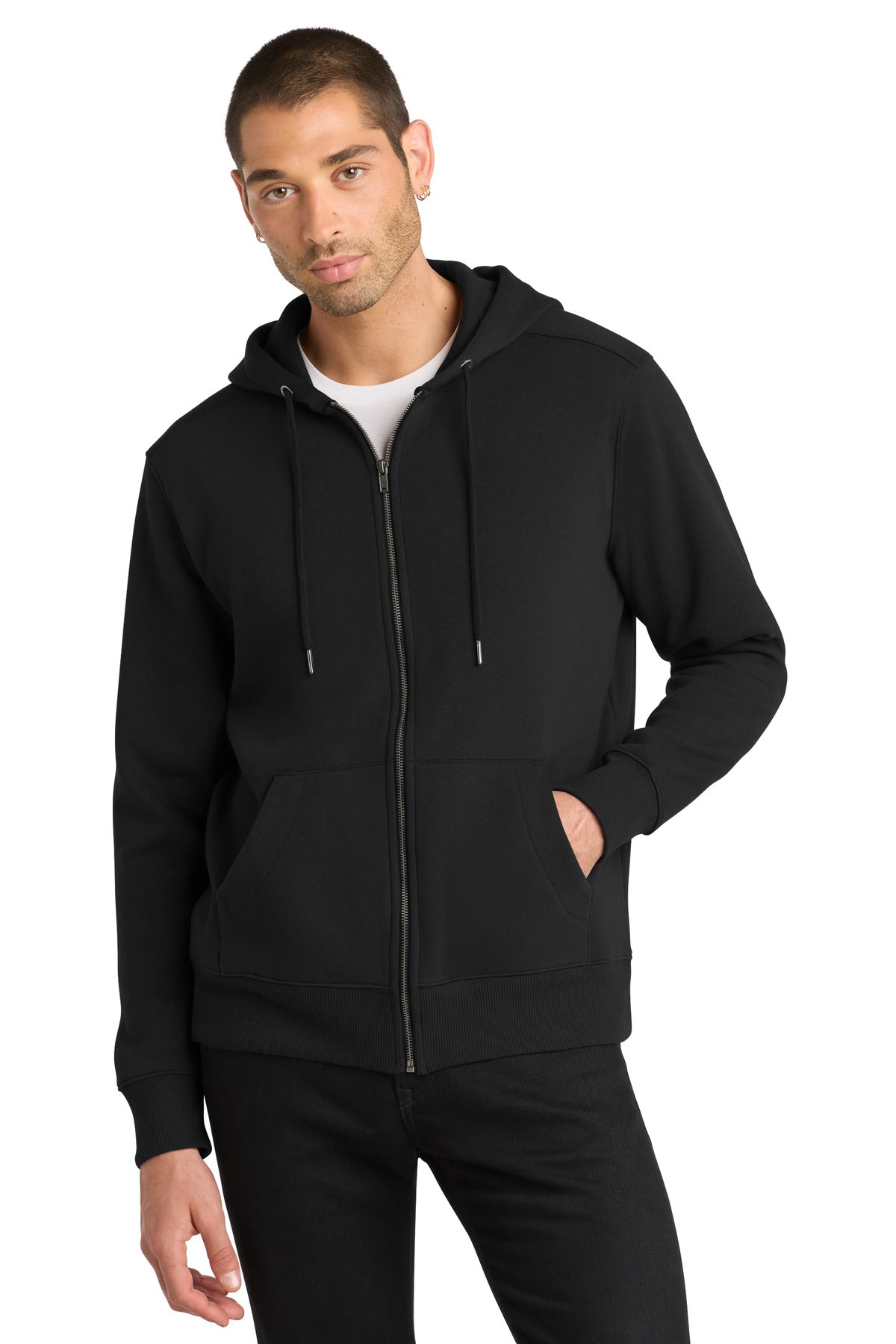 District Perfect Weight Fleece Full-Zip Hoodie DT1103 Jet Black