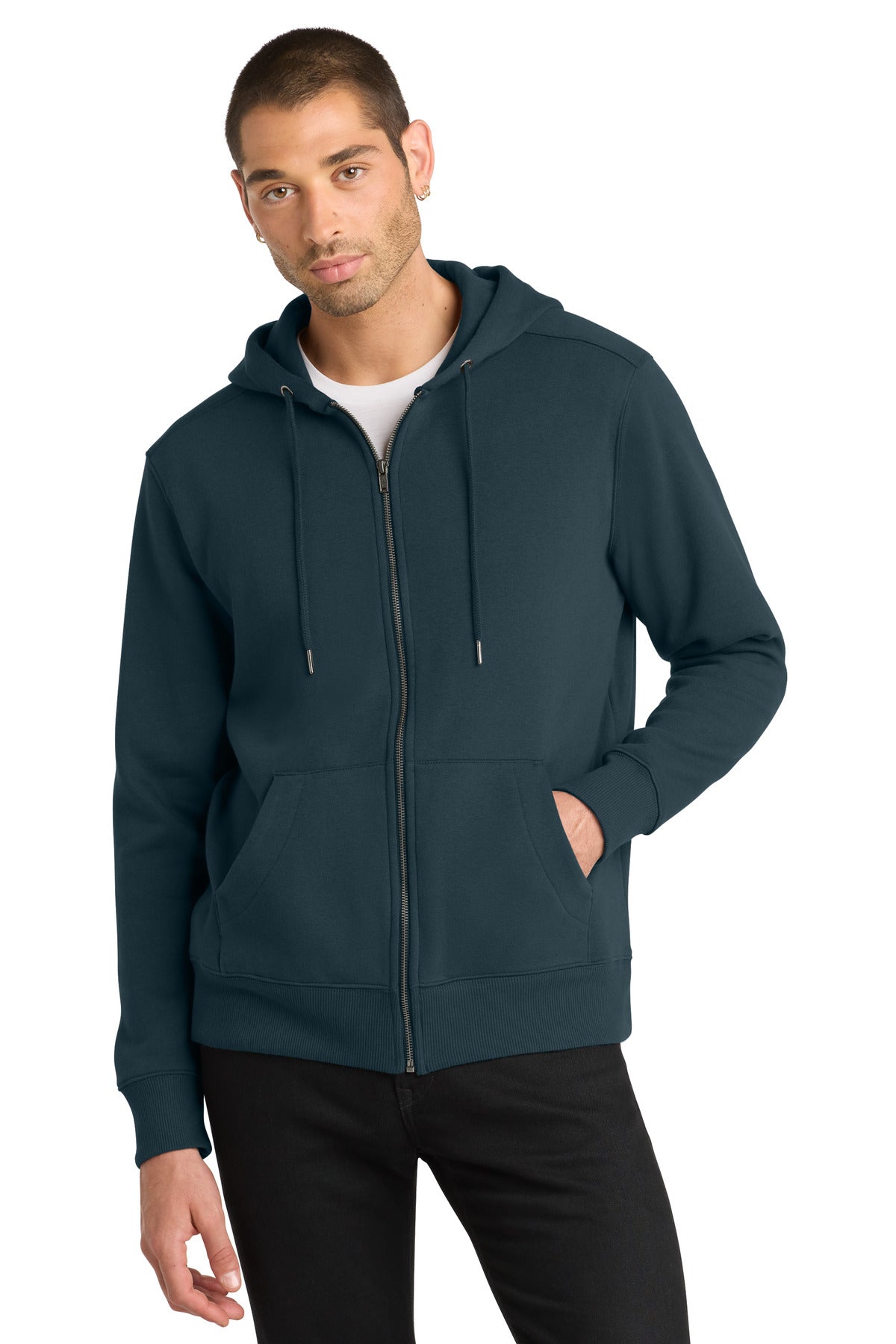 District Perfect Weight Fleece Full-Zip Hoodie DT1103 New Navy
