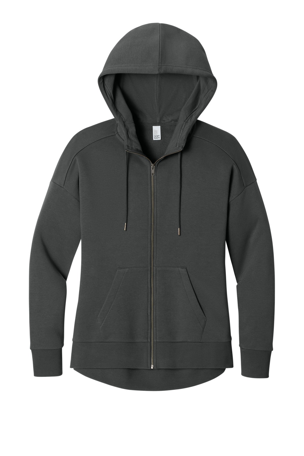 District Women's Perfect Weight Fleece Drop Shoulder Full-Zip Hoodie DT1104 Charcoal