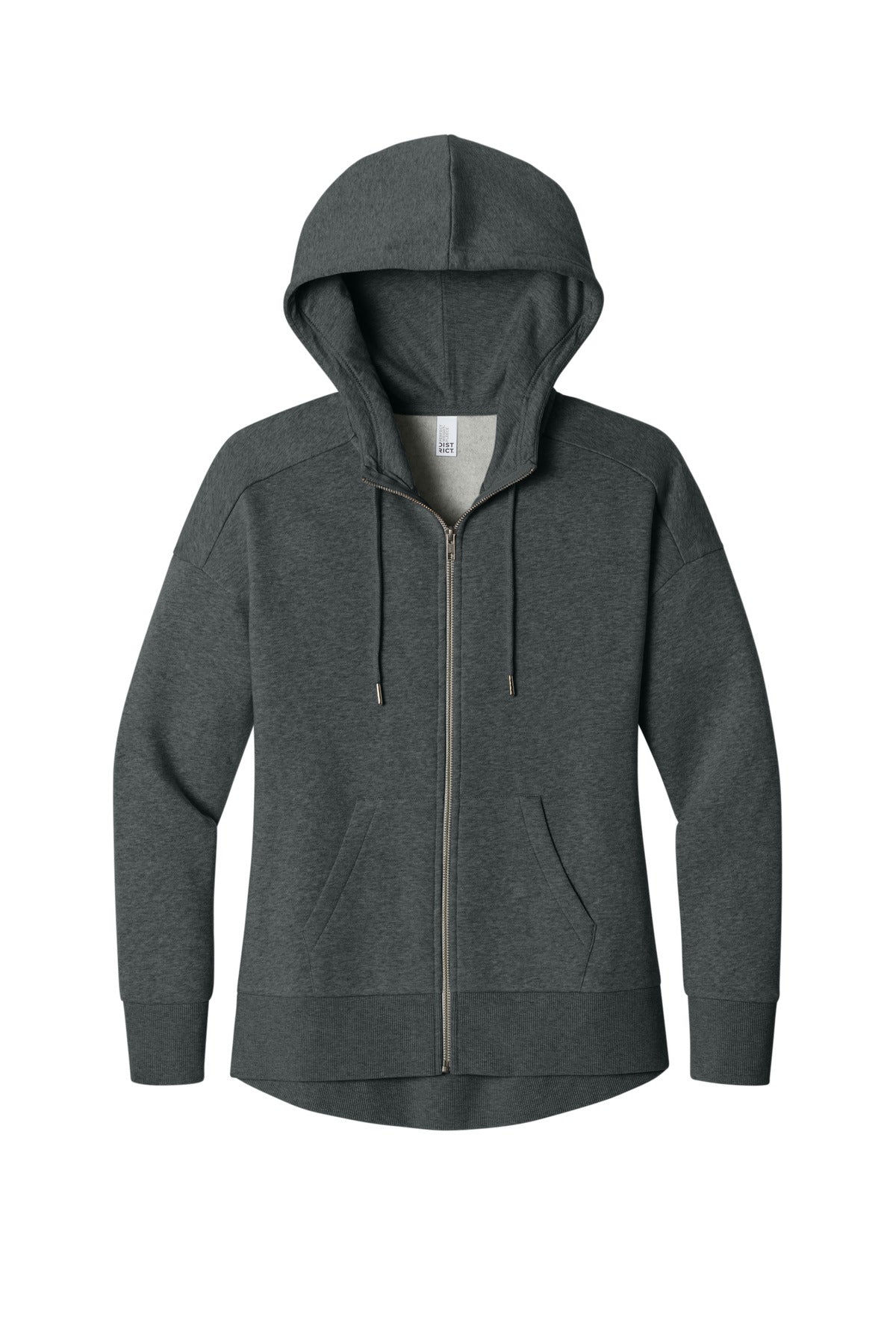 District Women's Perfect Weight Fleece Drop Shoulder Full-Zip Hoodie DT1104 Heathered Charcoal