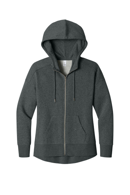 District Women's Perfect Weight Fleece Drop Shoulder Full-Zip Hoodie DT1104 Heathered Charcoal
