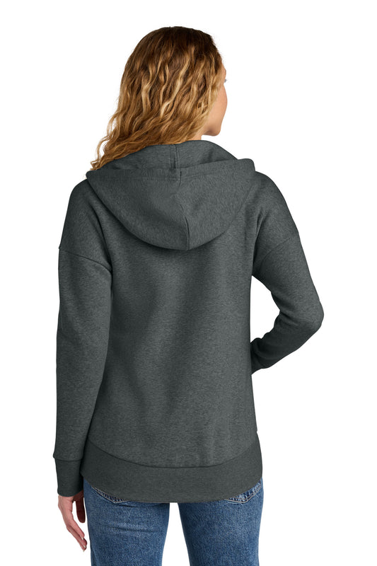 District Women's Perfect Weight Fleece Drop Shoulder Full-Zip Hoodie DT1104 Heathered Charcoal