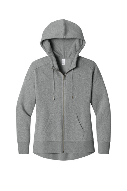 District Women's Perfect Weight Fleece Drop Shoulder Full-Zip Hoodie DT1104 Heathered Steel