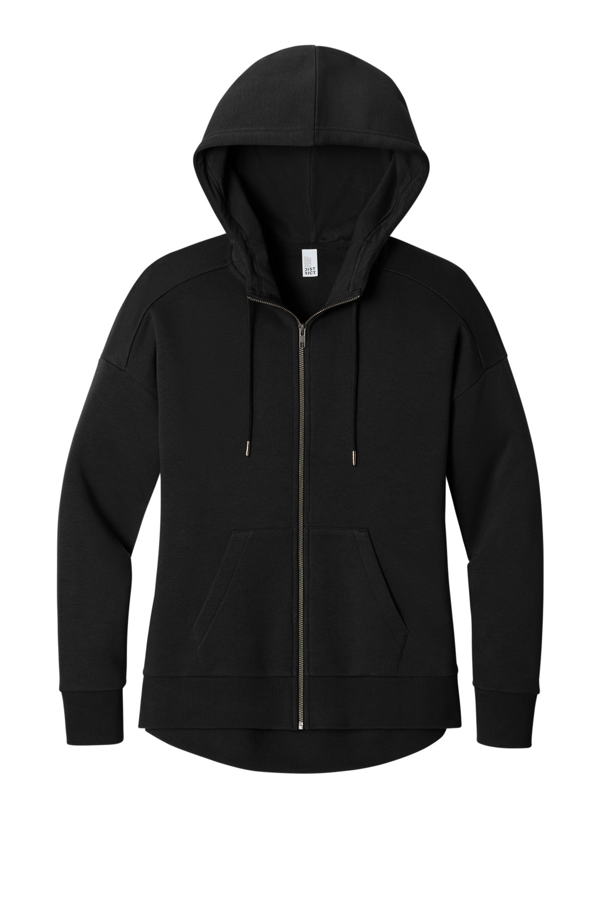 District Women's Perfect Weight Fleece Drop Shoulder Full-Zip Hoodie DT1104 Jet Black