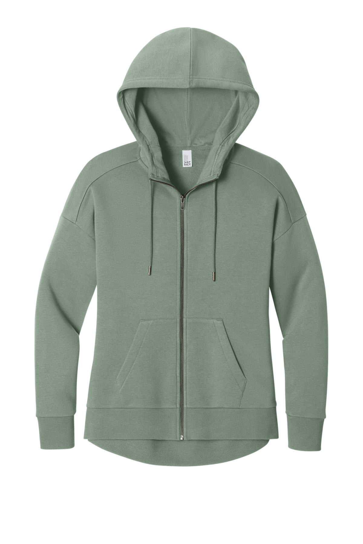 District Women's Perfect Weight Fleece Drop Shoulder Full-Zip Hoodie DT1104 Laurel Green