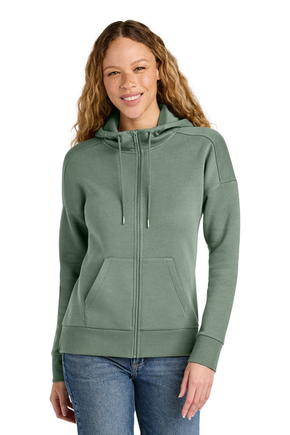 District Women's Perfect Weight Fleece Drop Shoulder Full-Zip Hoodie DT1104 Laurel Green