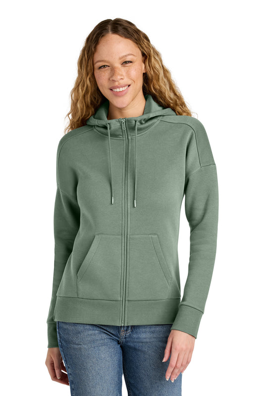 District Women's Perfect Weight Fleece Drop Shoulder Full-Zip Hoodie DT1104 Laurel Green
