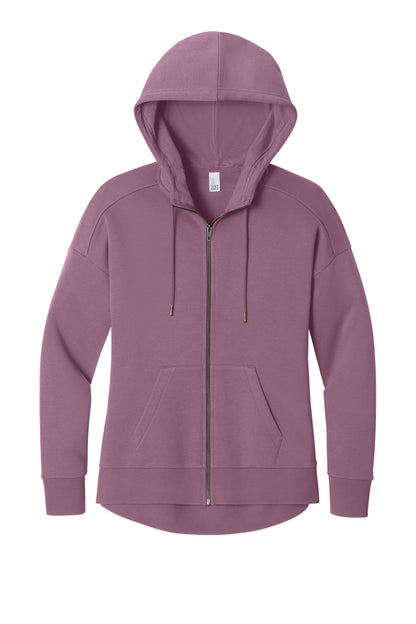 District Women's Perfect Weight Fleece Drop Shoulder Full-Zip Hoodie DT1104 Orchid Haze