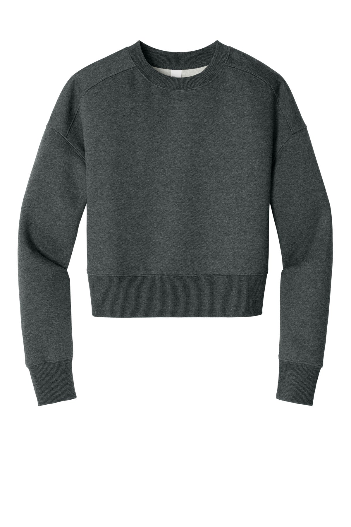 District Women's Perfect Weight Fleece Cropped Crew DT1105 Heathered Charcoal