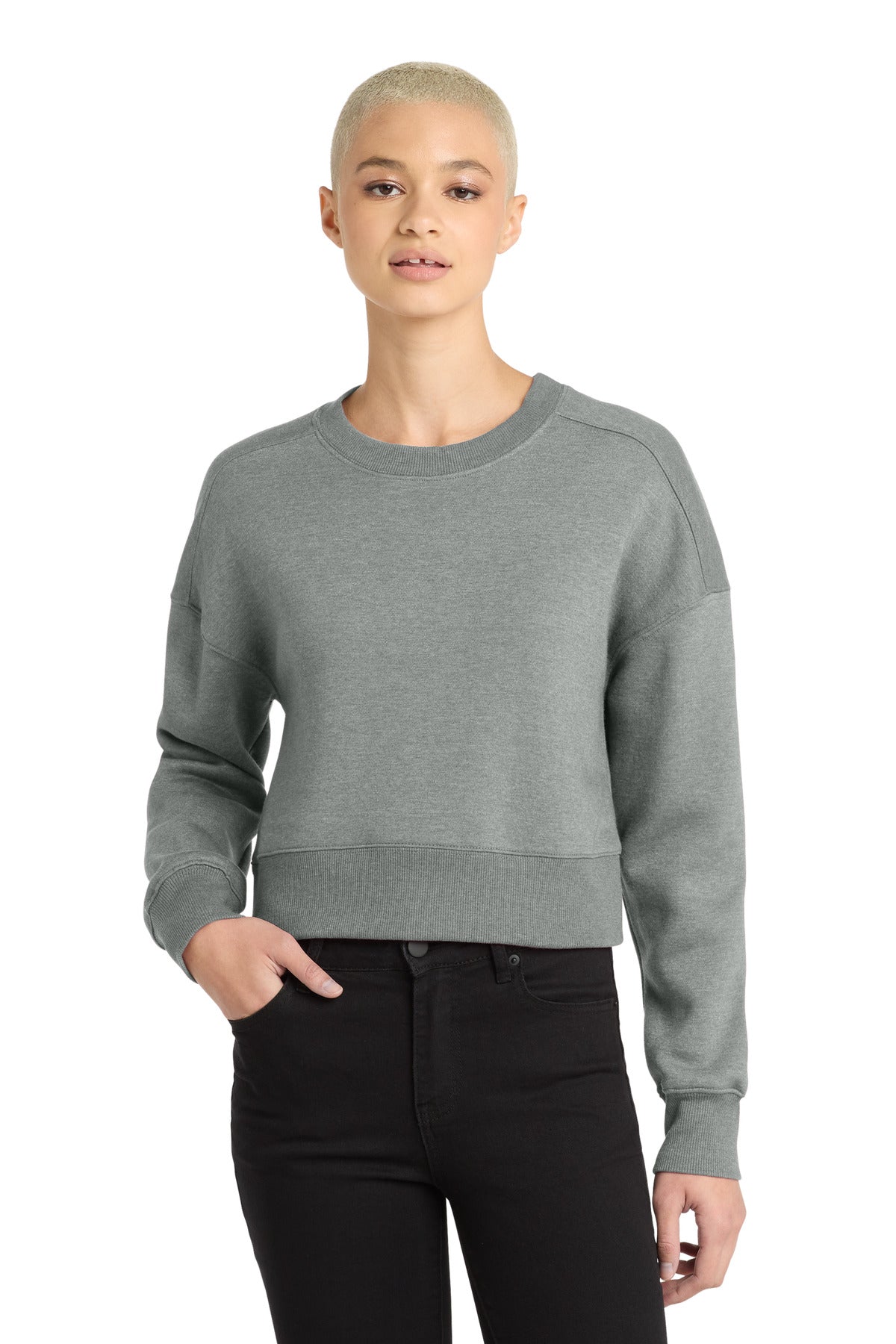 District Women's Perfect Weight Fleece Cropped Crew DT1105 Heathered Steel