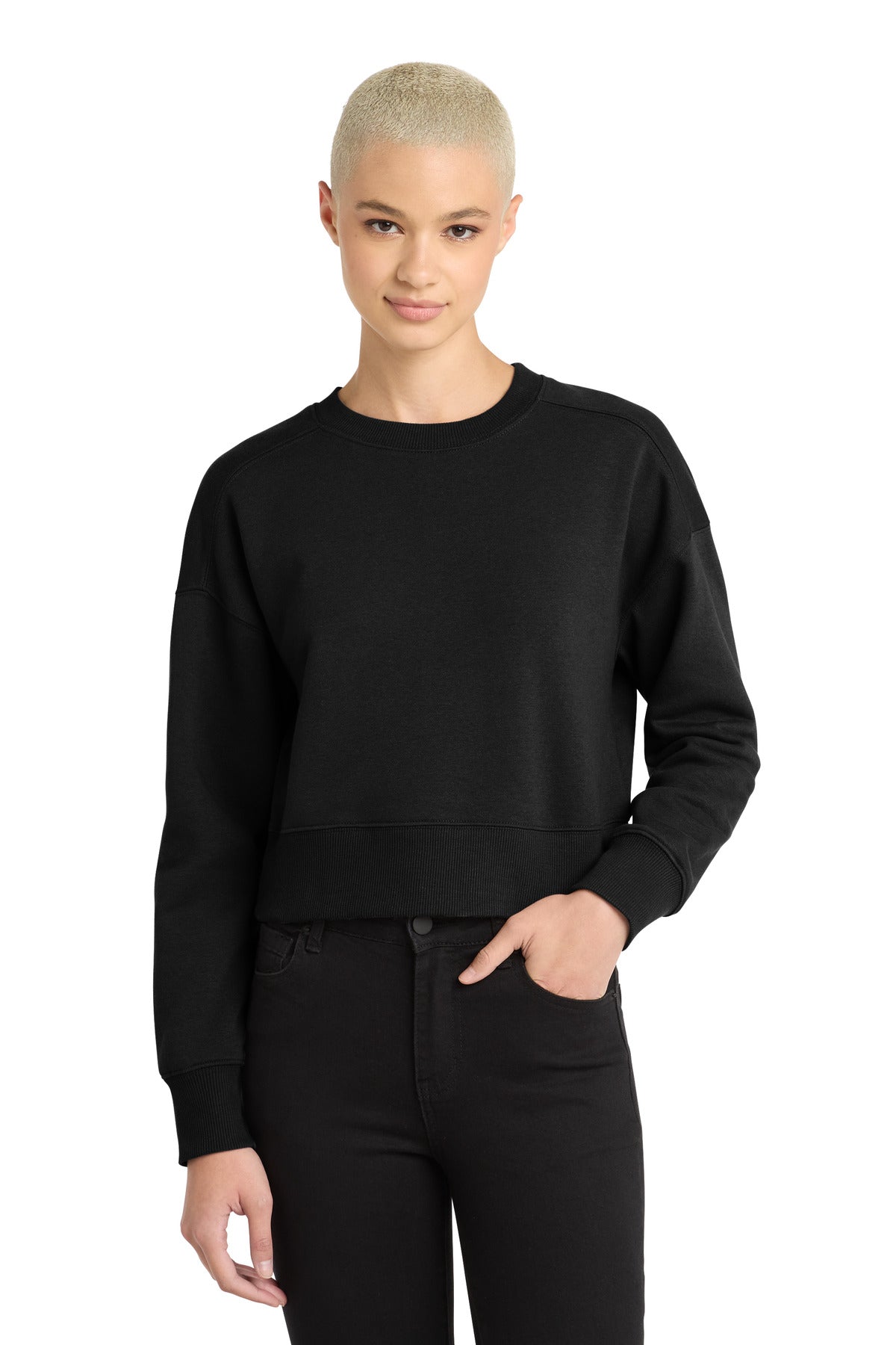 District Women's Perfect Weight Fleece Cropped Crew DT1105 Jet Black