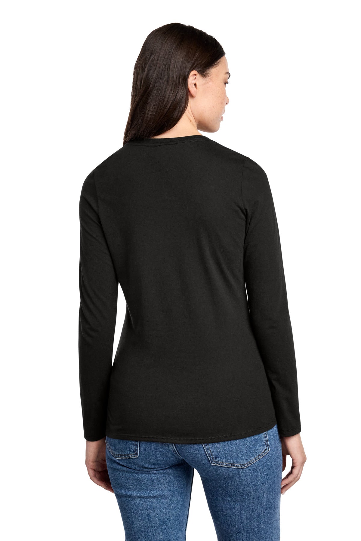 District Women's Perfect Blend CVC Long Sleeve Tee DT110 Black