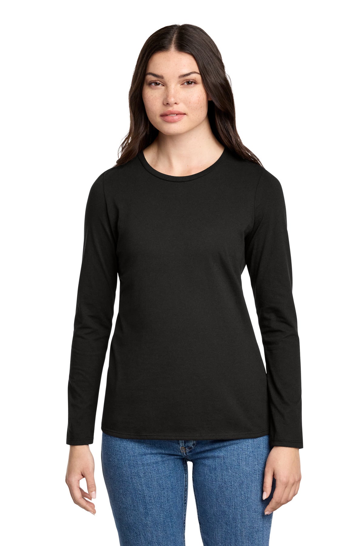 District Women's Perfect Blend CVC Long Sleeve Tee DT110 Black