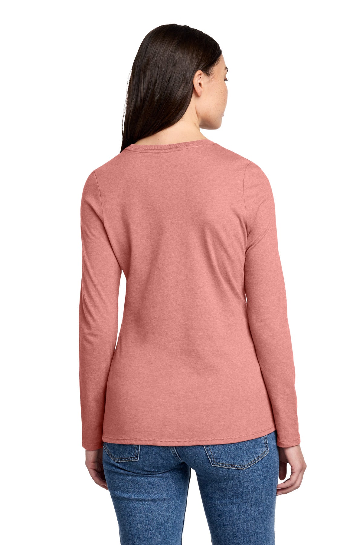 District Women's Perfect Blend CVC Long Sleeve Tee DT110 Blush Frost