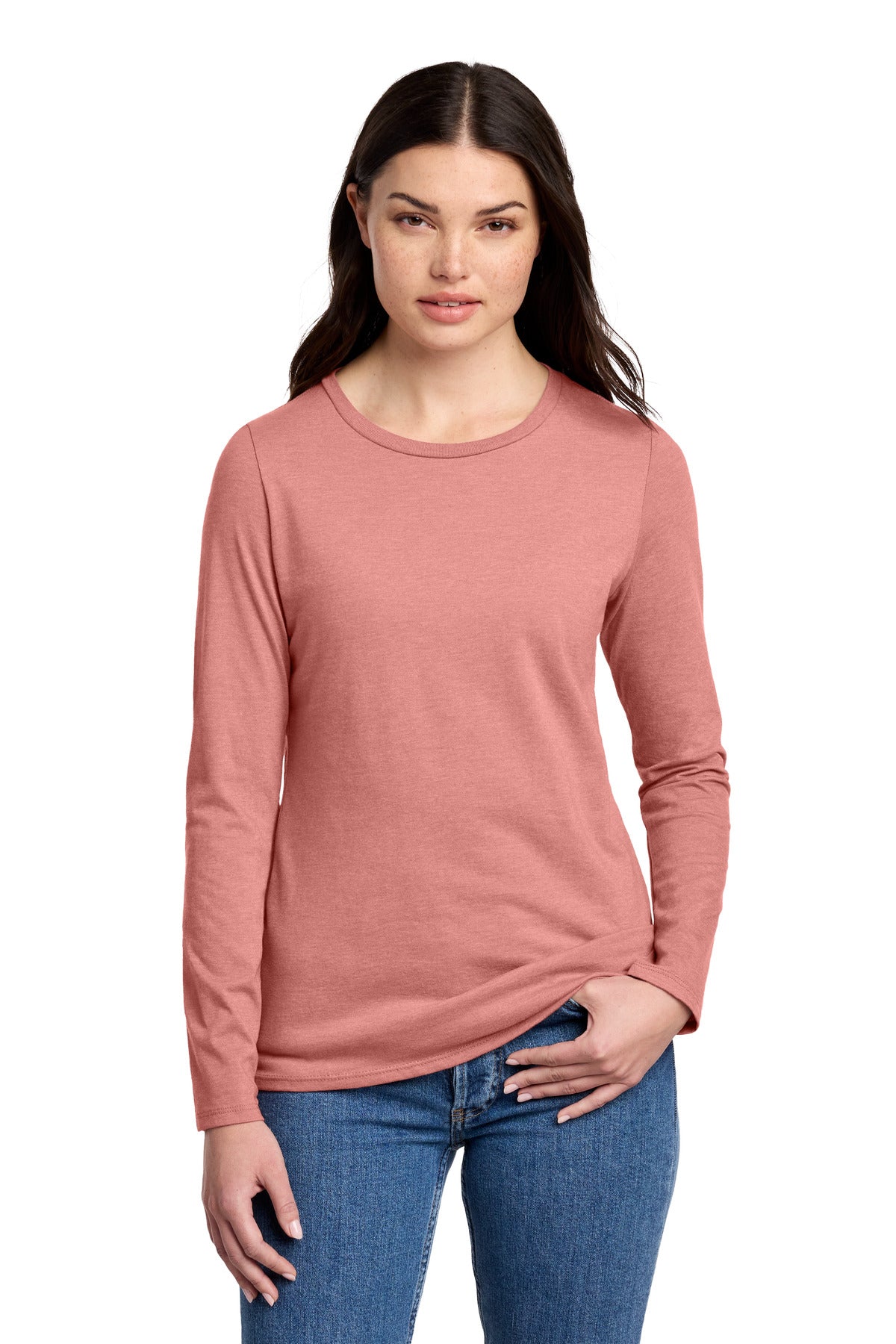District Women's Perfect Blend CVC Long Sleeve Tee DT110 Blush Frost