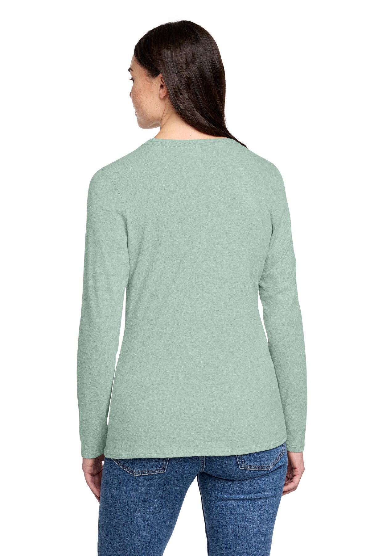 District Women's Perfect Blend CVC Long Sleeve Tee DT110 Heathered Dusty Sage