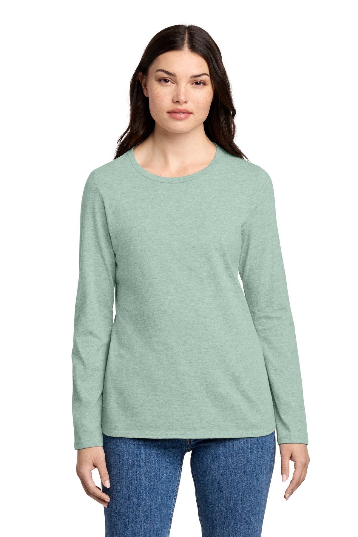 District Women's Perfect Blend CVC Long Sleeve Tee DT110 Heathered Dusty Sage