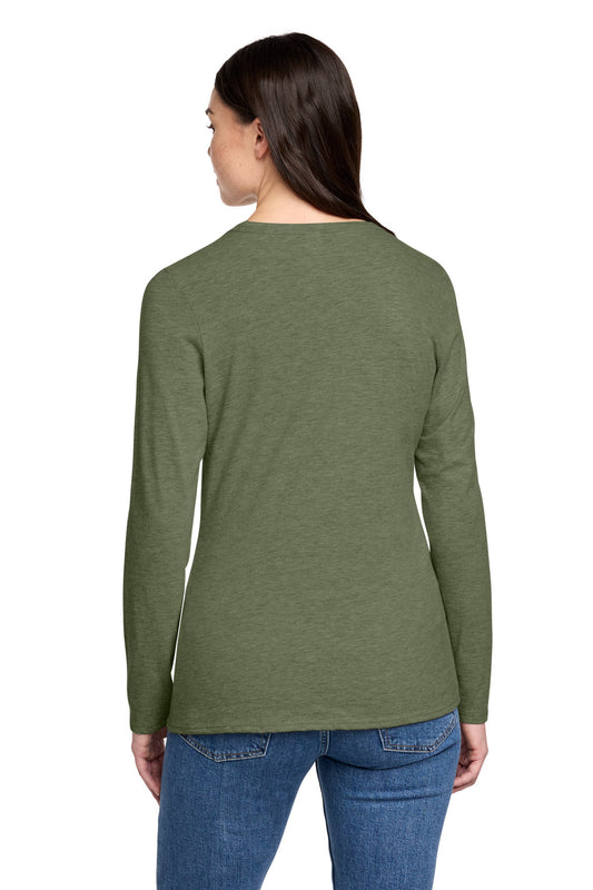 District Women's Perfect Blend CVC Long Sleeve Tee DT110 Heathered Olive