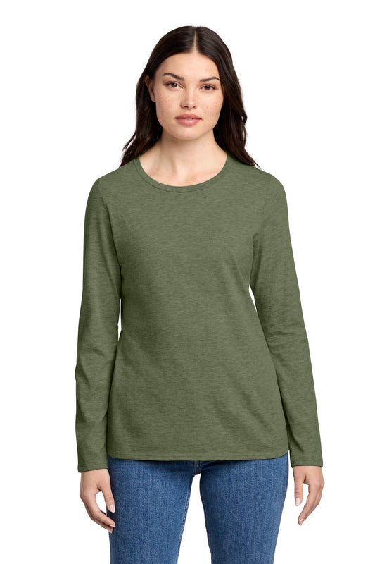 District Women's Perfect Blend CVC Long Sleeve Tee DT110 Heathered Olive