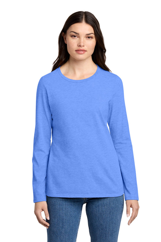 District Women's Perfect Blend CVC Long Sleeve Tee DT110 Heathered Royal