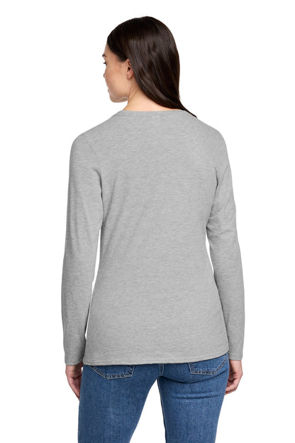District Women's Perfect Blend CVC Long Sleeve Tee DT110 Light Heather Grey