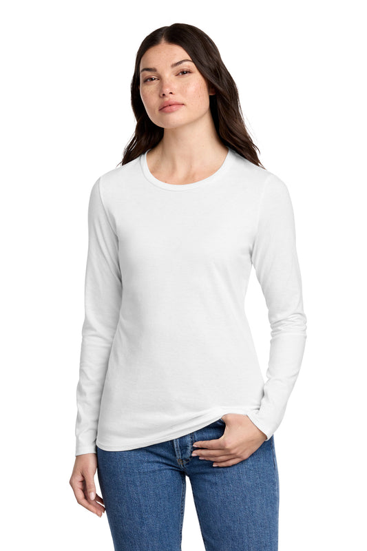 District Women's Perfect Blend CVC Long Sleeve Tee DT110 White