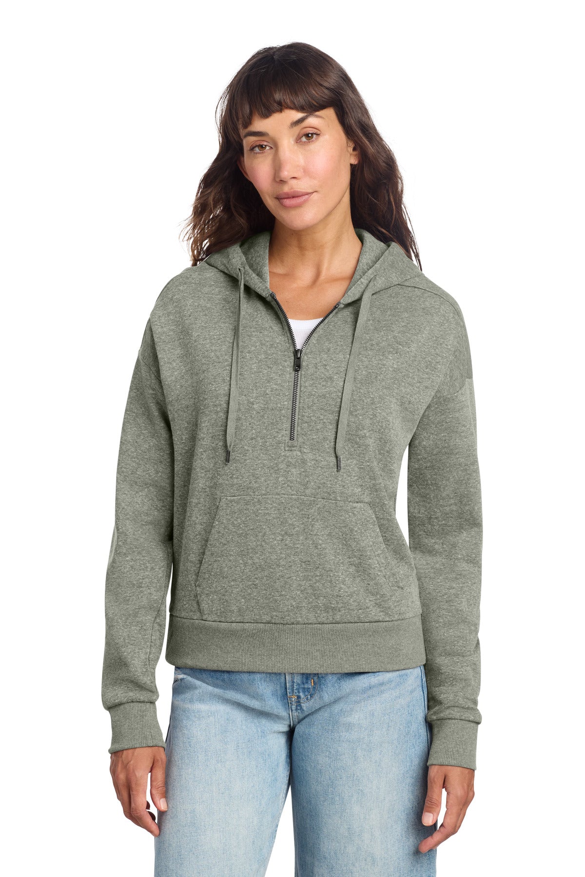 District Women's Perfect Tri Fleece 1/2-Zip Pullover DT1311 Grey Frost