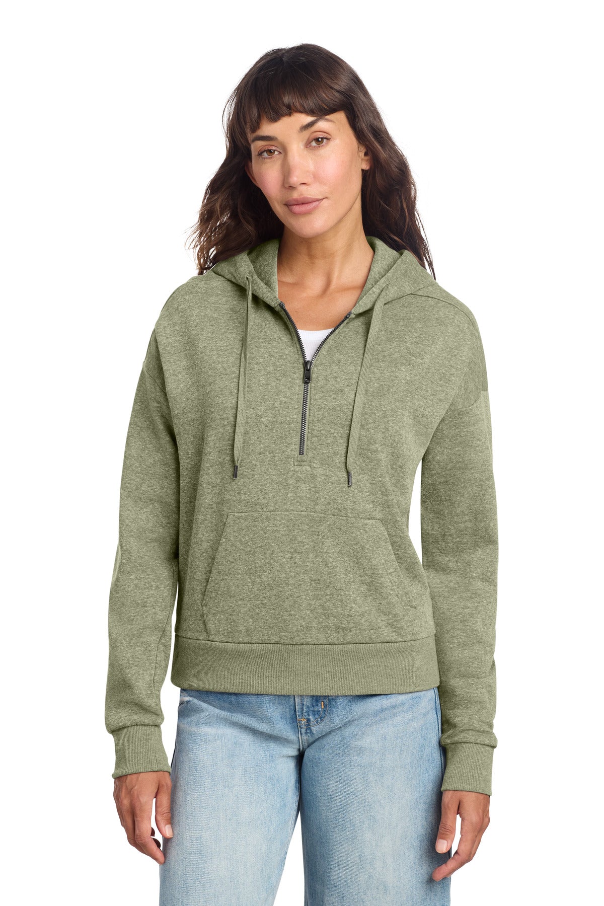 District Women's Perfect Tri Fleece 1/2-Zip Pullover DT1311 Military Green Frost