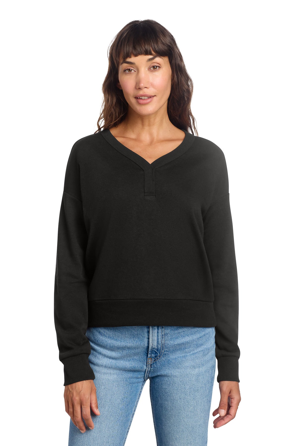 District Women's Perfect Tri Fleece V-Neck Sweatshirt DT1312 Black