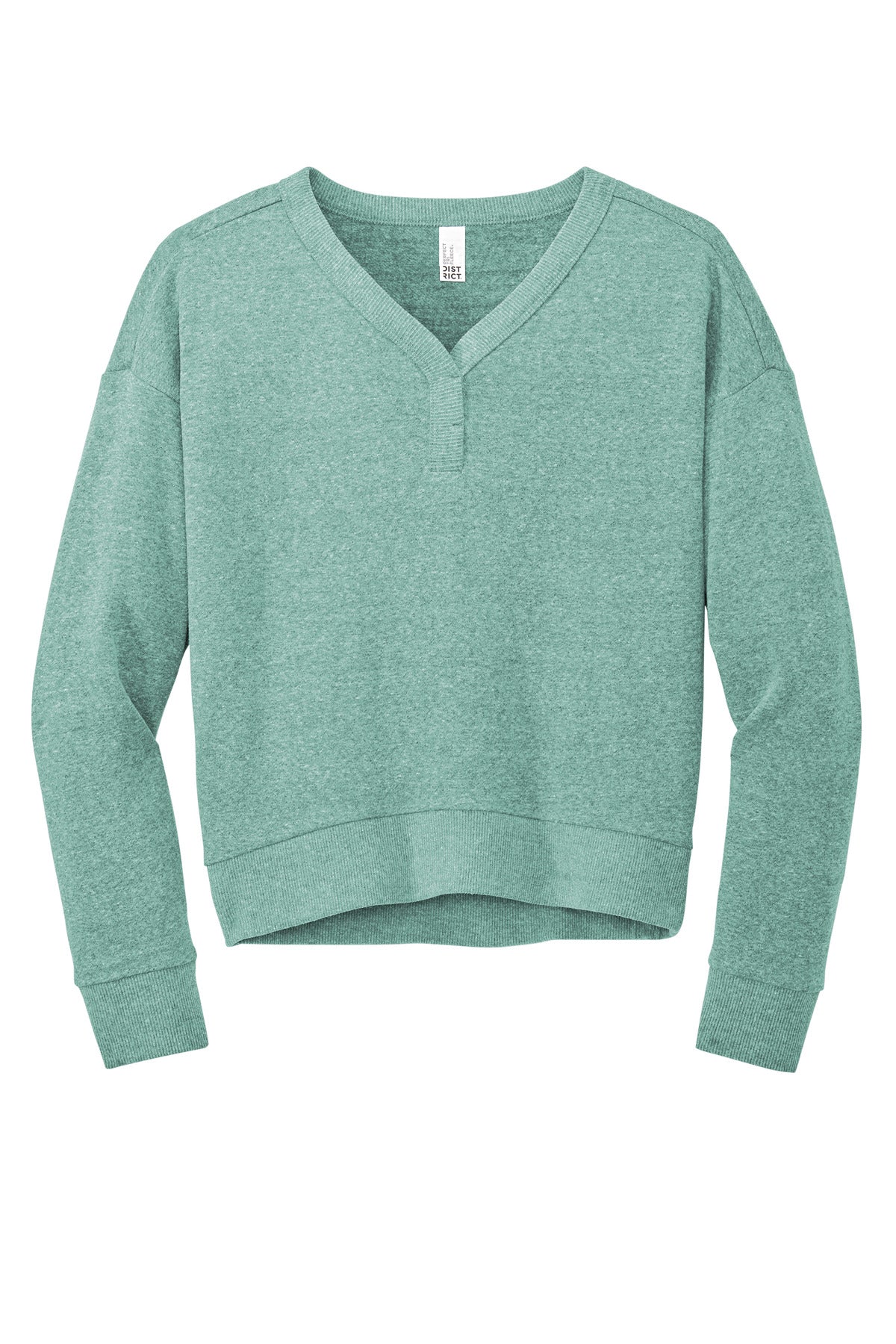 District Women's Perfect Tri Fleece V-Neck Sweatshirt DT1312 Heathered Eucalyptus Blue