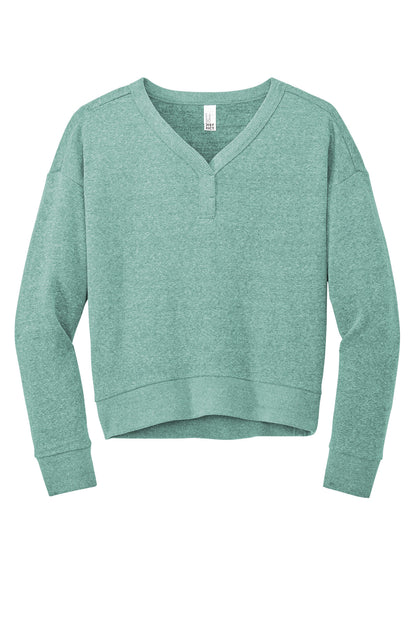 District Women's Perfect Tri Fleece V-Neck Sweatshirt DT1312 Heathered Eucalyptus Blue