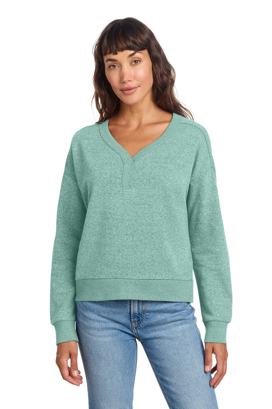 District Women's Perfect Tri Fleece V-Neck Sweatshirt DT1312 Heathered Eucalyptus Blue