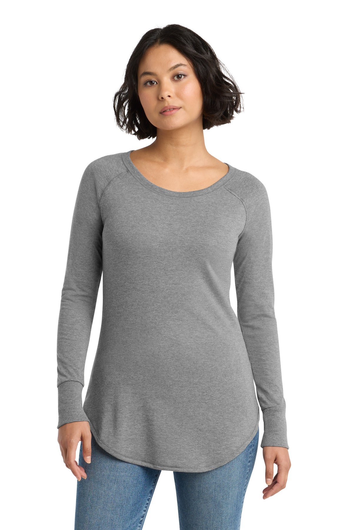 District Women's Perfect Tri Long Sleeve Tunic Tee DT132L Grey Frost