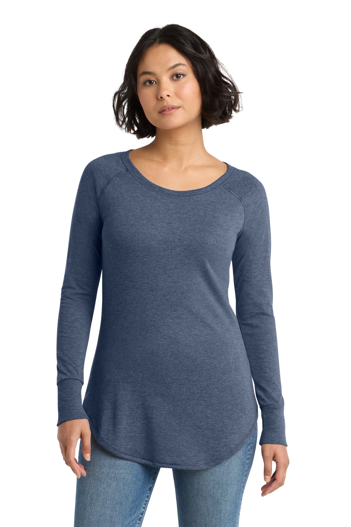 District Women's Perfect Tri Long Sleeve Tunic Tee DT132L Navy Frost