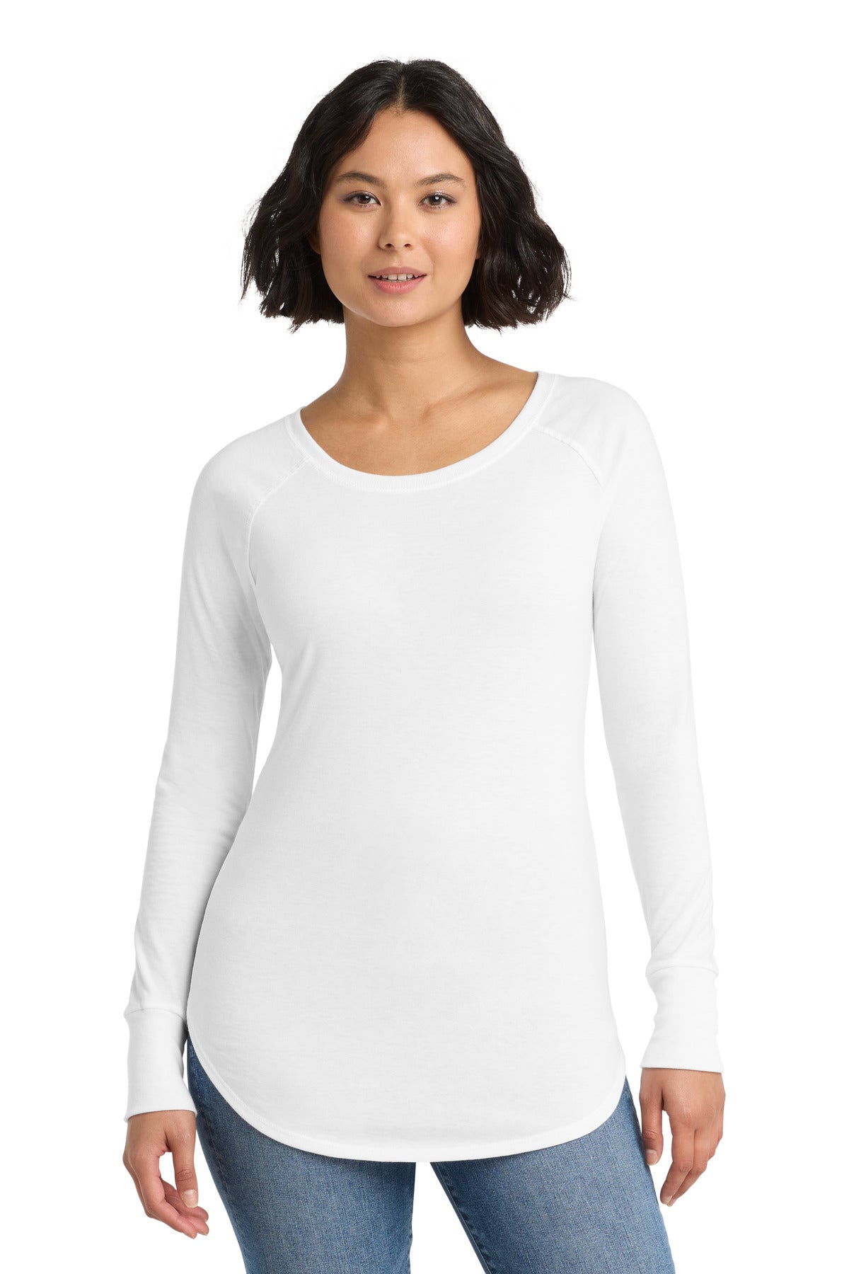 District Women's Perfect Tri Long Sleeve Tunic Tee DT132L White