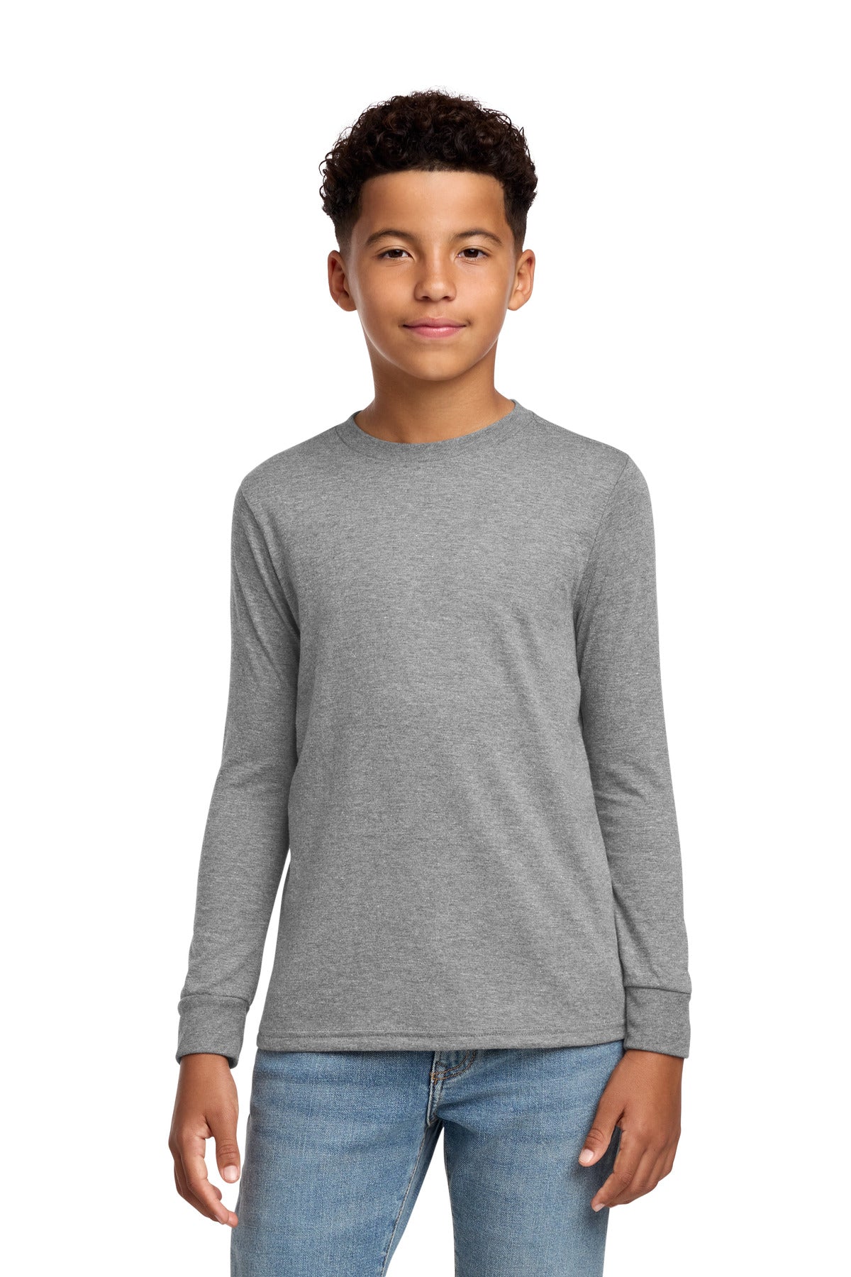 District Youth Perfect Tri Long Sleeve Tee DT132Y Grey Frost
