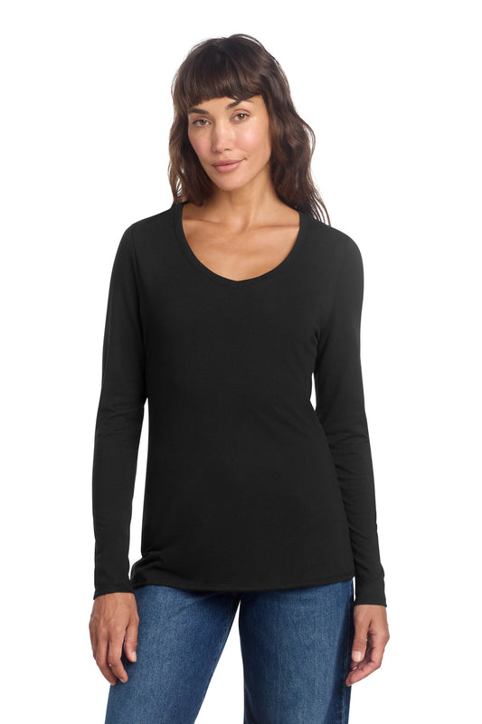 District Women's Perfect Tri Long Sleeve V-Neck Tee DT135 Black
