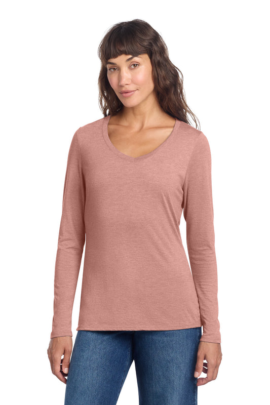District Women's Perfect Tri Long Sleeve V-Neck Tee DT135 Blush Frost
