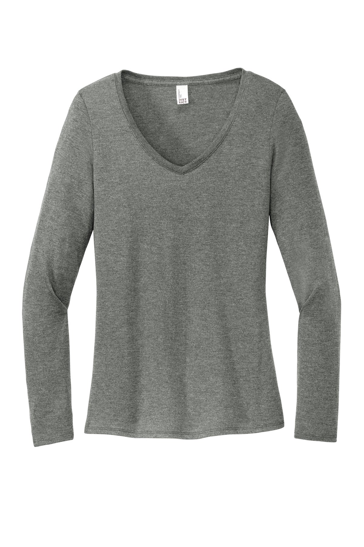 District Women's Perfect Tri Long Sleeve V-Neck Tee DT135 Heathered Charcoal