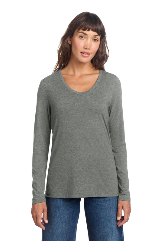 District Women's Perfect Tri Long Sleeve V-Neck Tee DT135 Heathered Charcoal