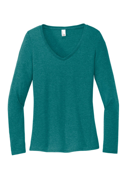 District Women's Perfect Tri Long Sleeve V-Neck Tee DT135 Heathered Teal