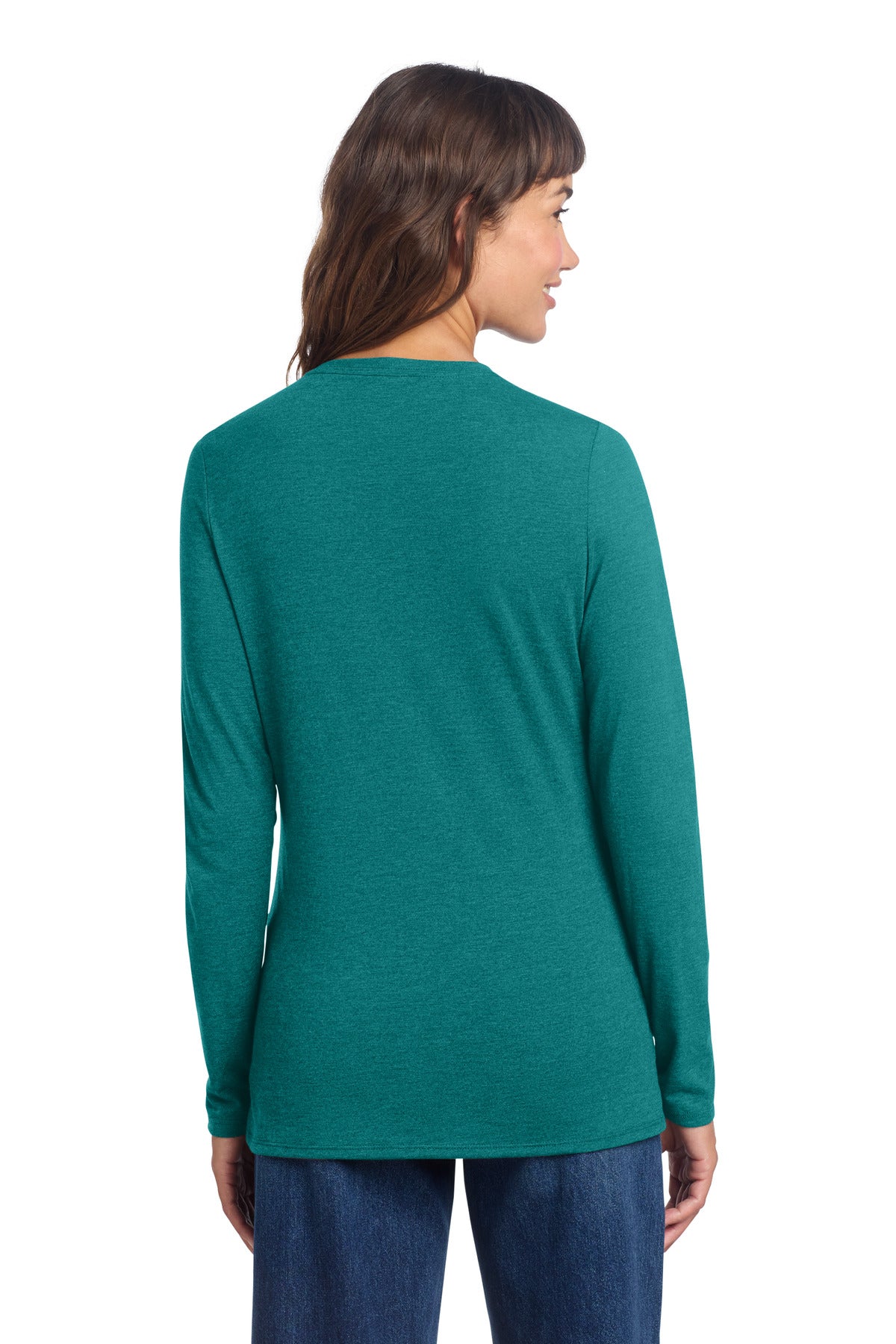 District Women's Perfect Tri Long Sleeve V-Neck Tee DT135 Heathered Teal