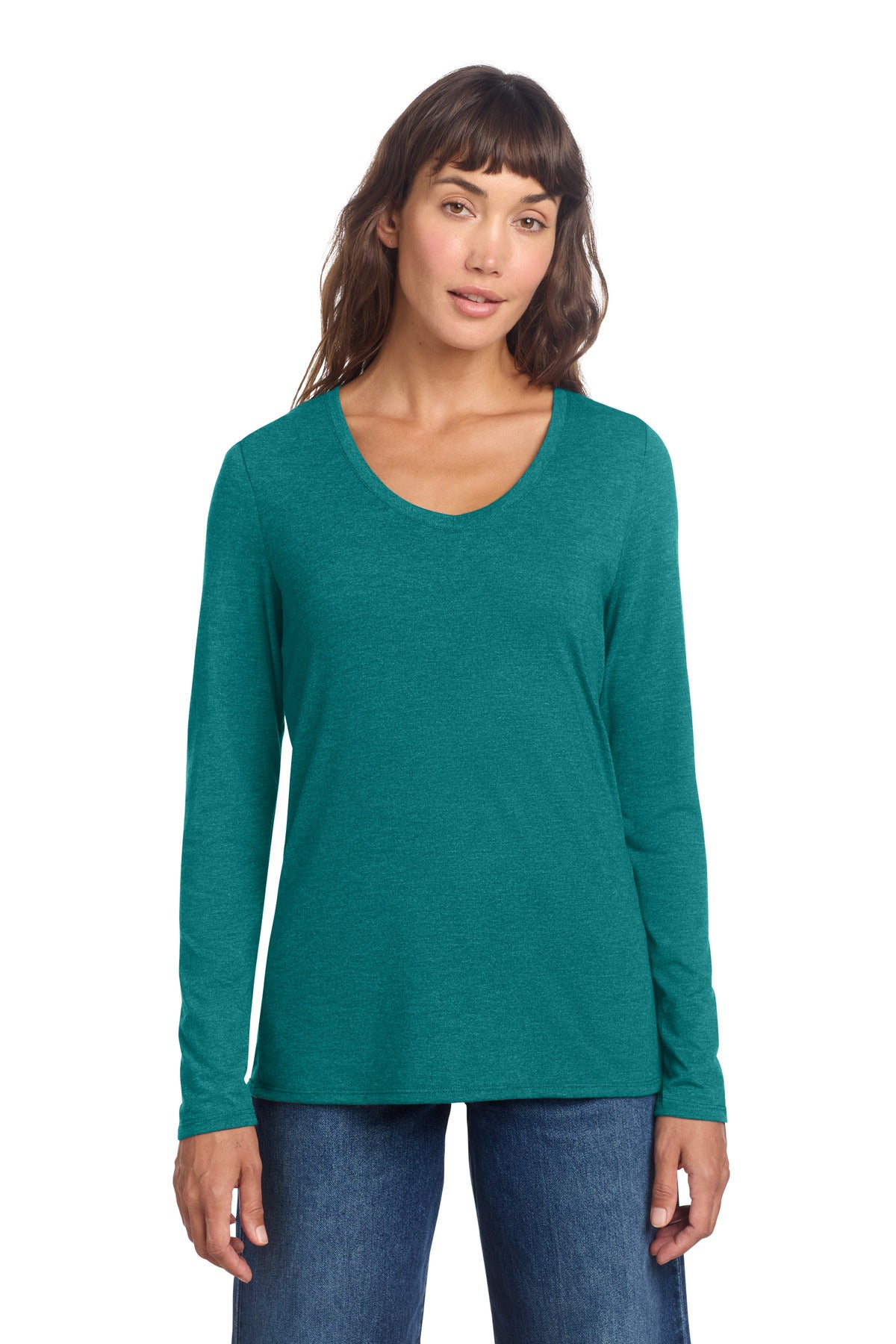 District Women's Perfect Tri Long Sleeve V-Neck Tee DT135 Heathered Teal